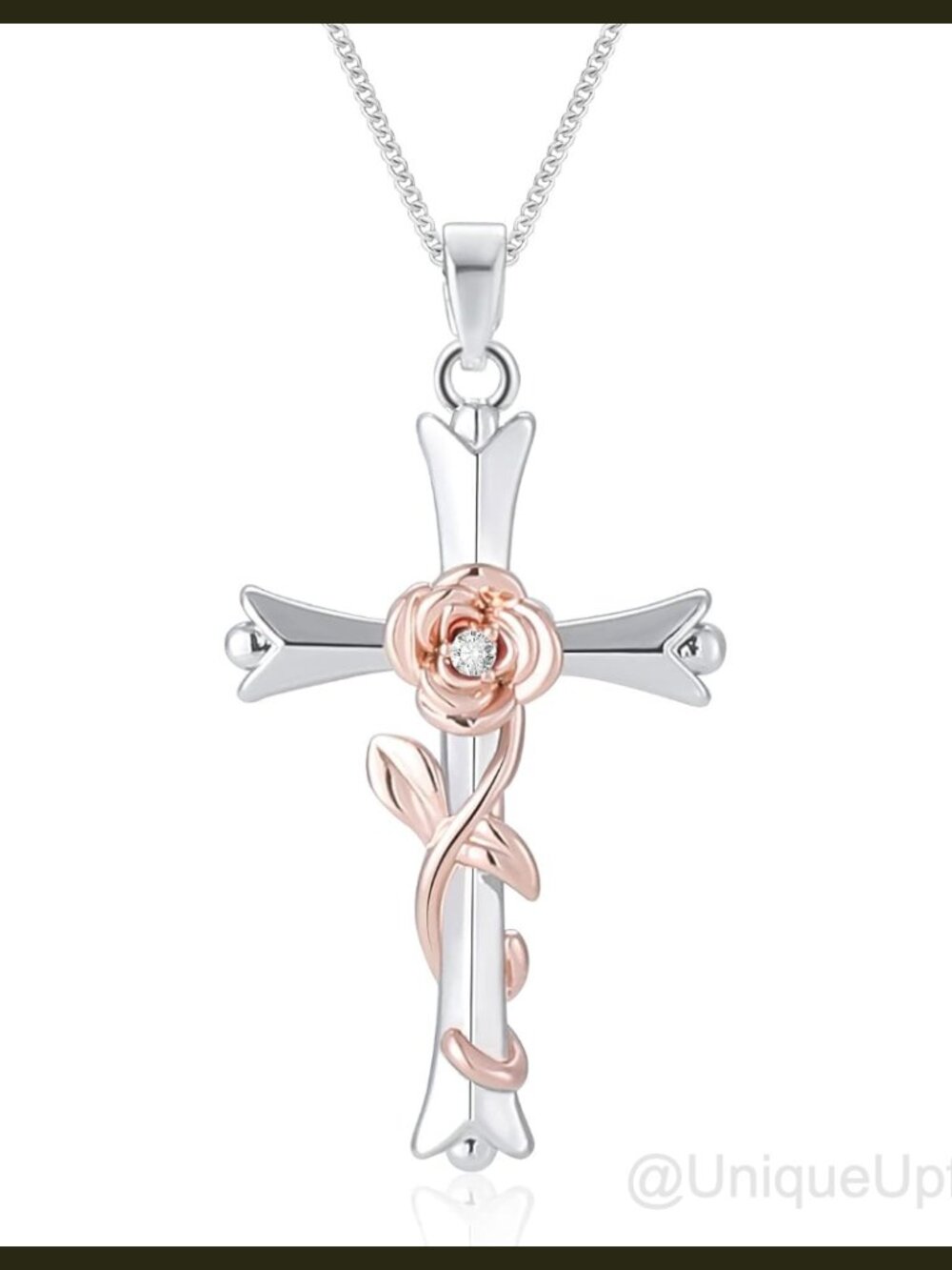 ACECHA Cross Pendant Necklace Brass 16-19in Christian Gift Women